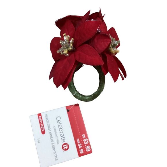 Poinsettia Petals Christmas Holiday Table Runner with 15 Poinsettia and Mistleto - Picture 12 of 13